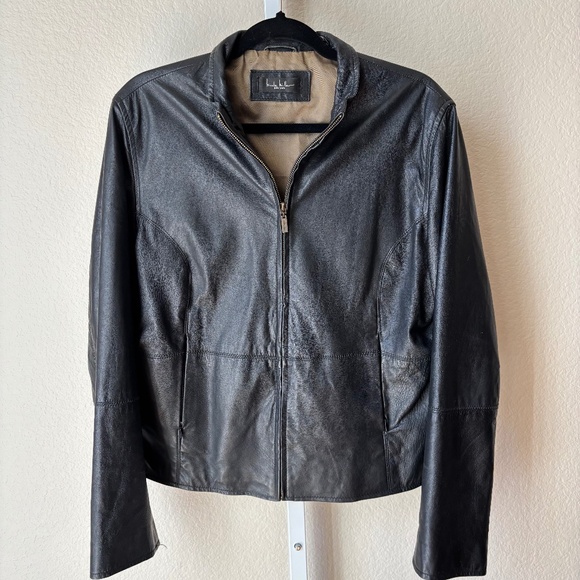 Nicole Miller New York Jackets & Blazers - Nicole Miller New York black leather zip front jacket